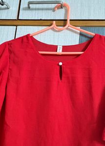 Red Ruffle Sleeve Blouse