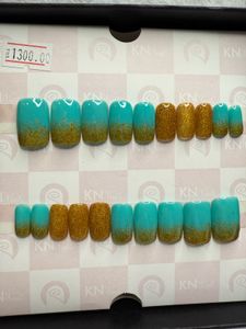 (Sale)Golden Glittery Press On Nails Square-medium