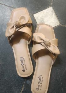 Nude Bow Detail Slip-On Sandals
