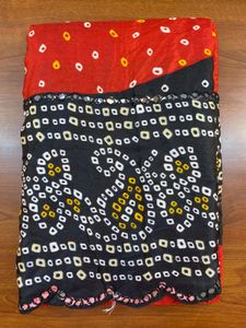 ❤️Red &amp; Black Bandhani Saree💥