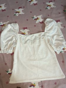 White Ruffle Style , Square Neck Top