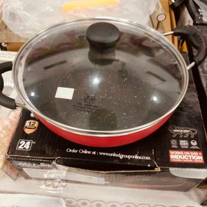 My Cook 24cm Red Wok with Glass Lid