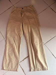 Beige Wide Leg Trousers