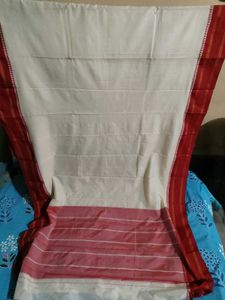Elegant White Silk Saree with Red Borders