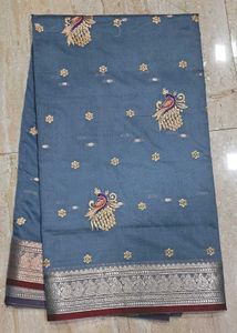 Elegant gray Embroidered Saree