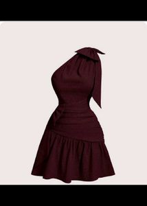 Burgundy One-Shoulder Bow Dress