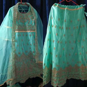 Teal Embroidered Lengha