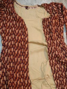 A Line Cream Colour Double Layer Kurti