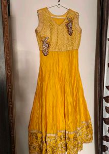 Yellow Paisley Embroidered Anarkali Dress
