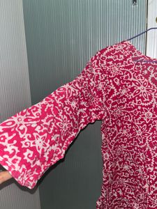 Pink Floral Print Short Kurti
