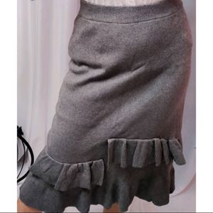 Grey Woolen A-line Skirt with Ruffles in front