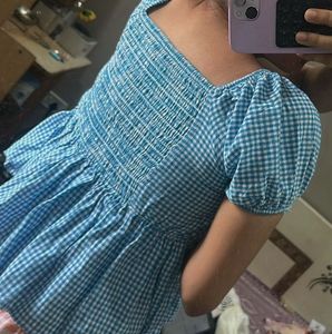 Blue Gingham Babydoll Top