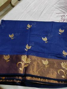 Elegant Blue &amp; Gold Embroidered Saree
