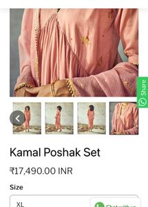 Khara Kapas Elegant Pink Kamal Poshak Set XL