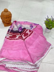 garden print pink saree