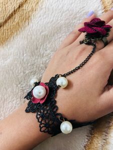 Beautiful Black Lace &amp; Pearl Bracelet