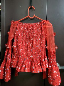 Red Floral Off-Shoulder Top