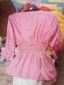 Cute Pink Polka Dot Peplum Top