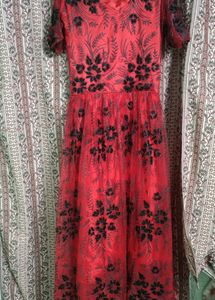 Red Gown With Black Bead Work L Size!!!Freebie Given 🎁❤️Grab Now🙏