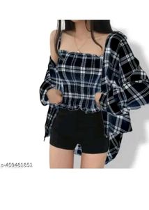 Trendy Plaid Top & Cardigan Set