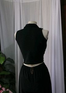 Sleeveless Black Polo Top