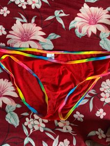 Branded Unused Net Red Rainbow Trim Briefs