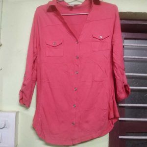 Coral Roll-Tab Sleeve Shirt