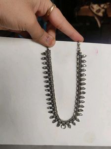 Oxidised Neck Piece And Thread Earrings