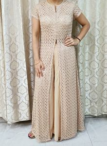 stylish beautiful golden gown with plazo pant 👌👌