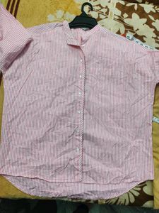 Fine Cotton Pink-White Shirt For Women