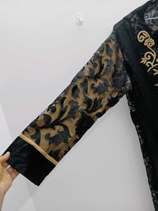Elegant Black &amp; Gold Embroidered Gown Jacket