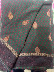 Green Saree with Maroon Blouse