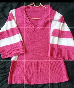 Pink Striped V-Neck Pullover