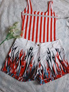 Flame Print Short With Top Cord Set