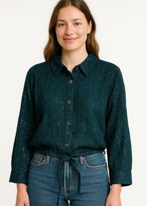 Green Print Tie-Waist Shirt