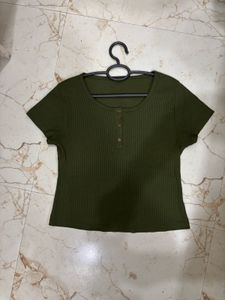 Olive Green Ribbed Crop Top