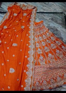 Orange dabka Embroidered Lehenga Choli