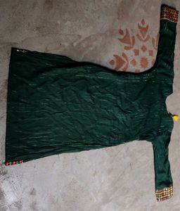 Green Embroidered A-Line Kurti