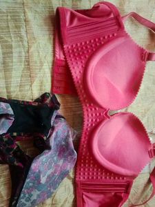 Peach Padded Bra &amp; Patterned Panties Set