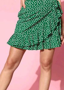 Green Floral Ruffle Mini Skirt