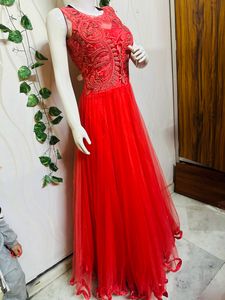 Red Embroidered Formal Gown