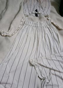 (Co-ord)Pinstripe Padded Top &amp; Flare Pant