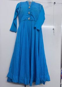 Elegant Blue Polka Dot Long Gown