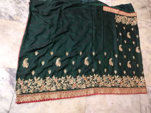 Dark Green Embroidery Sarees Heavy Design 🤩