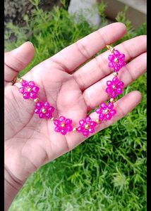 Pink Floral Beaded Bracelets
