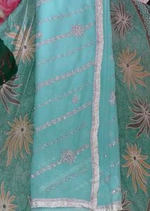 Elegant cyan Saree with Silver Work