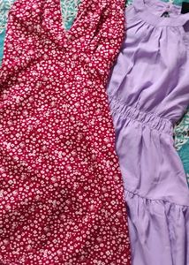 Combo Of Red And Purple Flowy Dresses