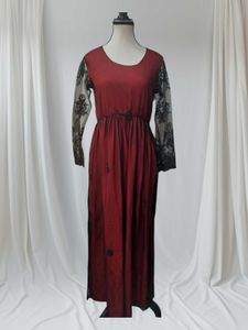Elegant Burgundy Lace Sleeve Maxi Dress