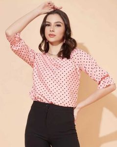 Polka Dots Printed Casual Pink Top for Women🩷✨
