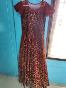 New Year Offer!! Ethnic Net Gown With Gold Print